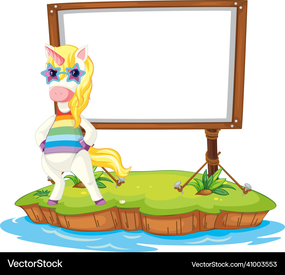 Fantasy unicorn with empty board Fantasy unicorn with empty board Vector Image