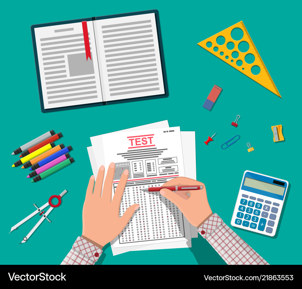 Hands Filling Exam Forms - Survey Quiz vector image