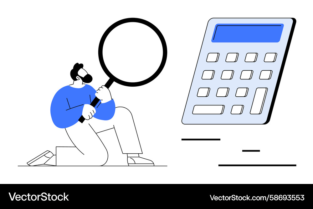 Man Analyzing Large Calculator Vector Image