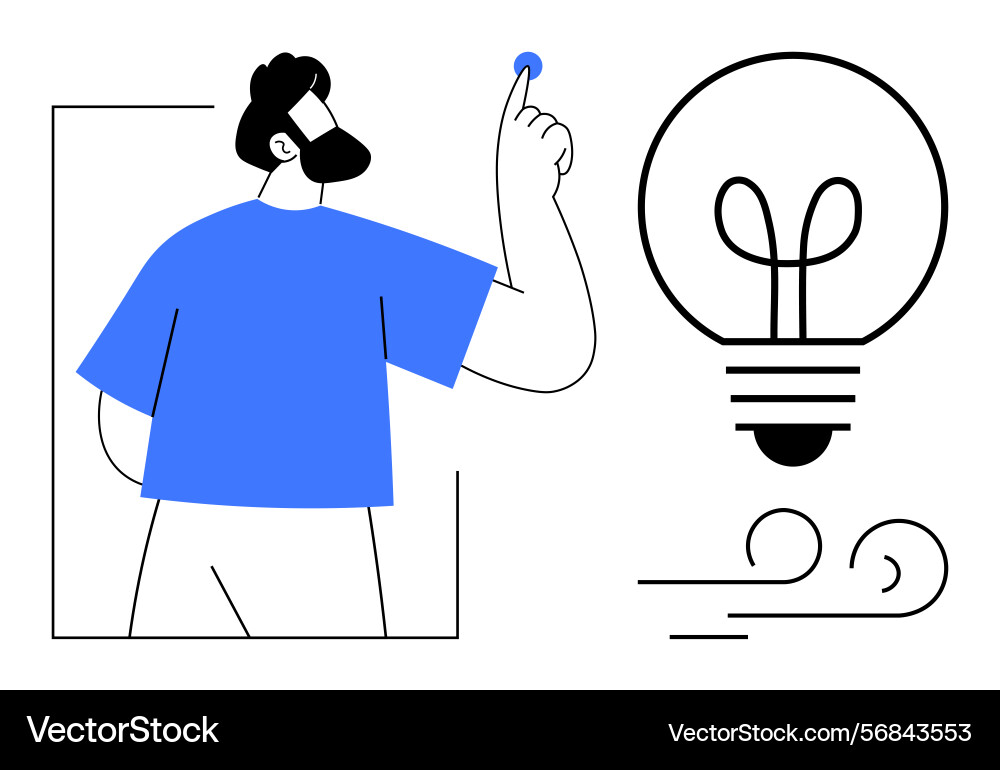 Man sparks idea by holding small object Man sparks idea by holding small object vector image