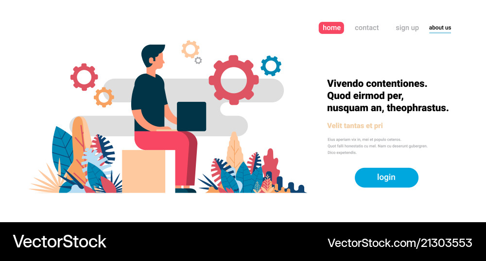 Man Working on Laptop with Cogwheel Vector Image