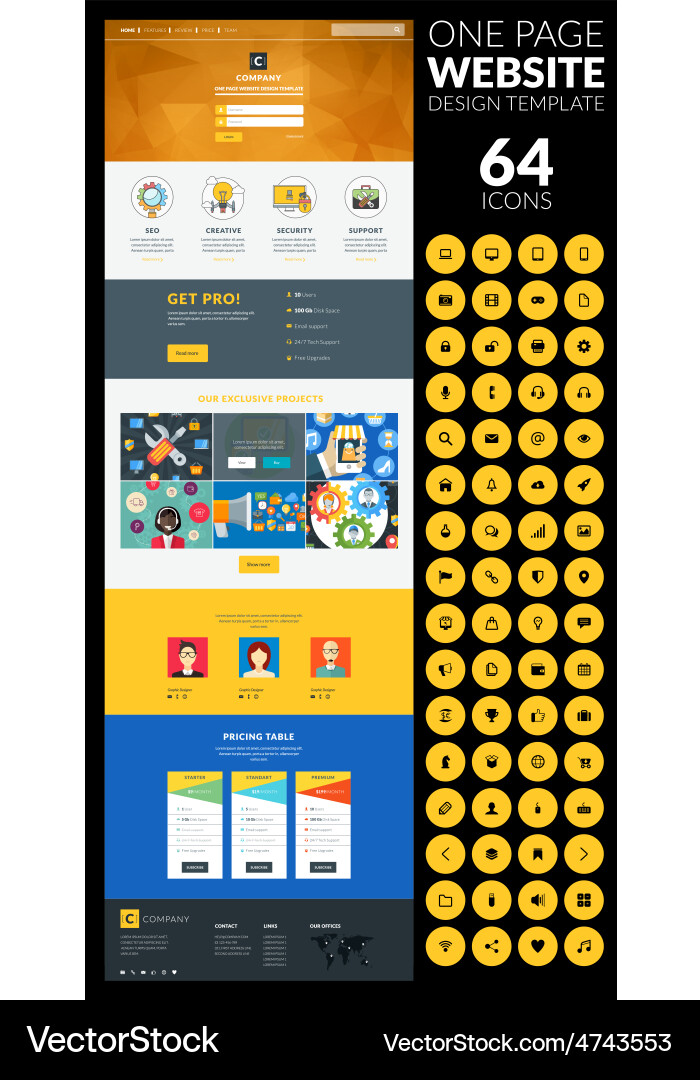 One page website template in flat style with icon Vector Image