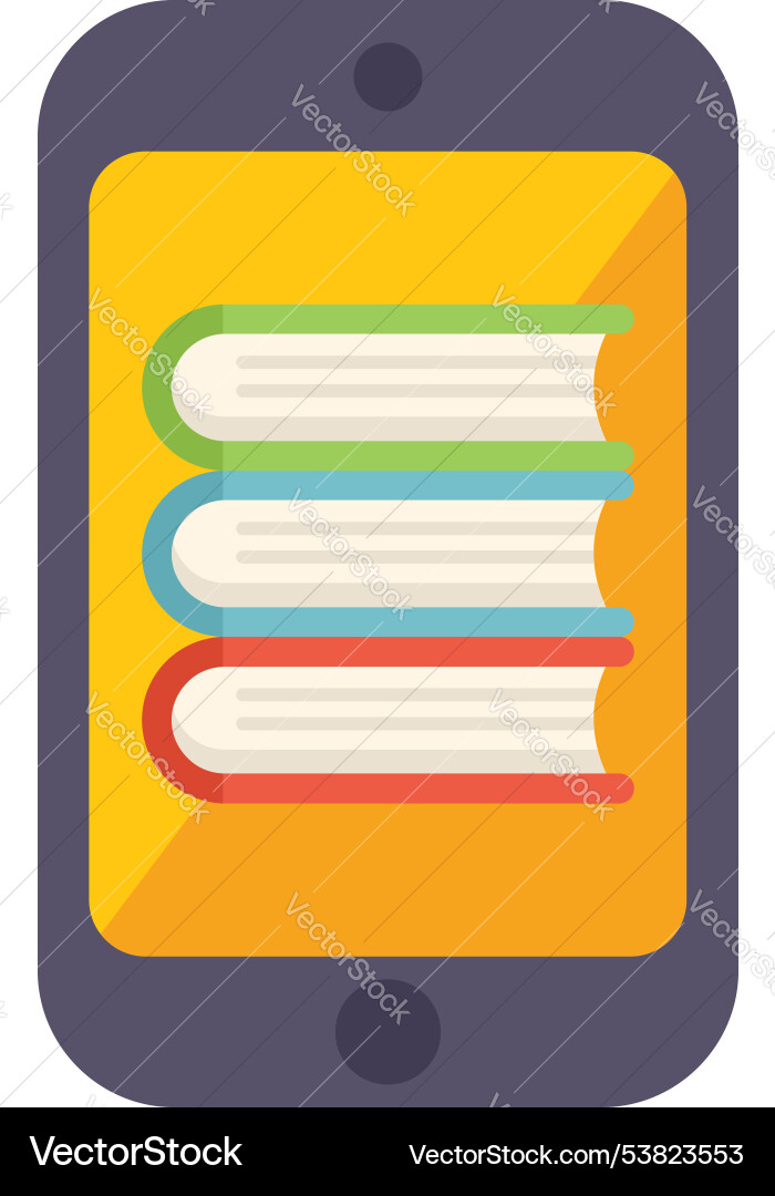 Online library app displaying stack of books for e Online library app displaying stack of books for e vector image