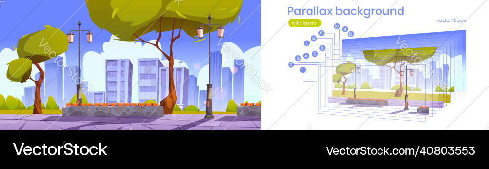 Parallax background with city park bench Parallax background with city park bench vector image