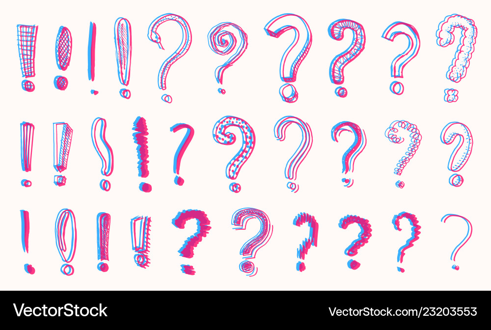 Satz der Frage Ausrufzeichen doodle Stil Satz der Frage Ausrufzeichen doodle Stil vektorbild