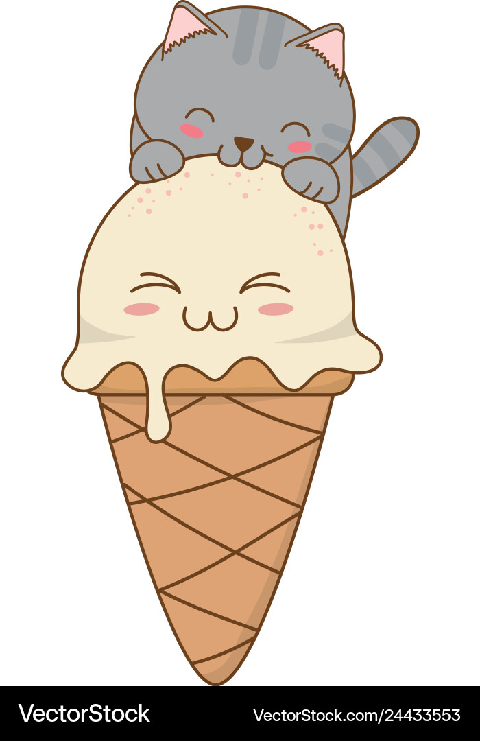 Süße kleine Katze mit Eis kawaii Charakter Süße kleine Katze mit Eis kawaii Charakter vektorbild