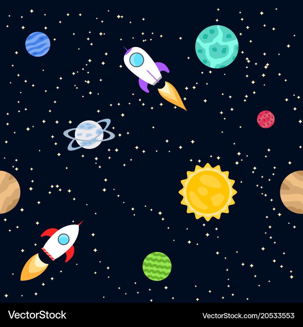 Seamless background of space objects planets Vector Image