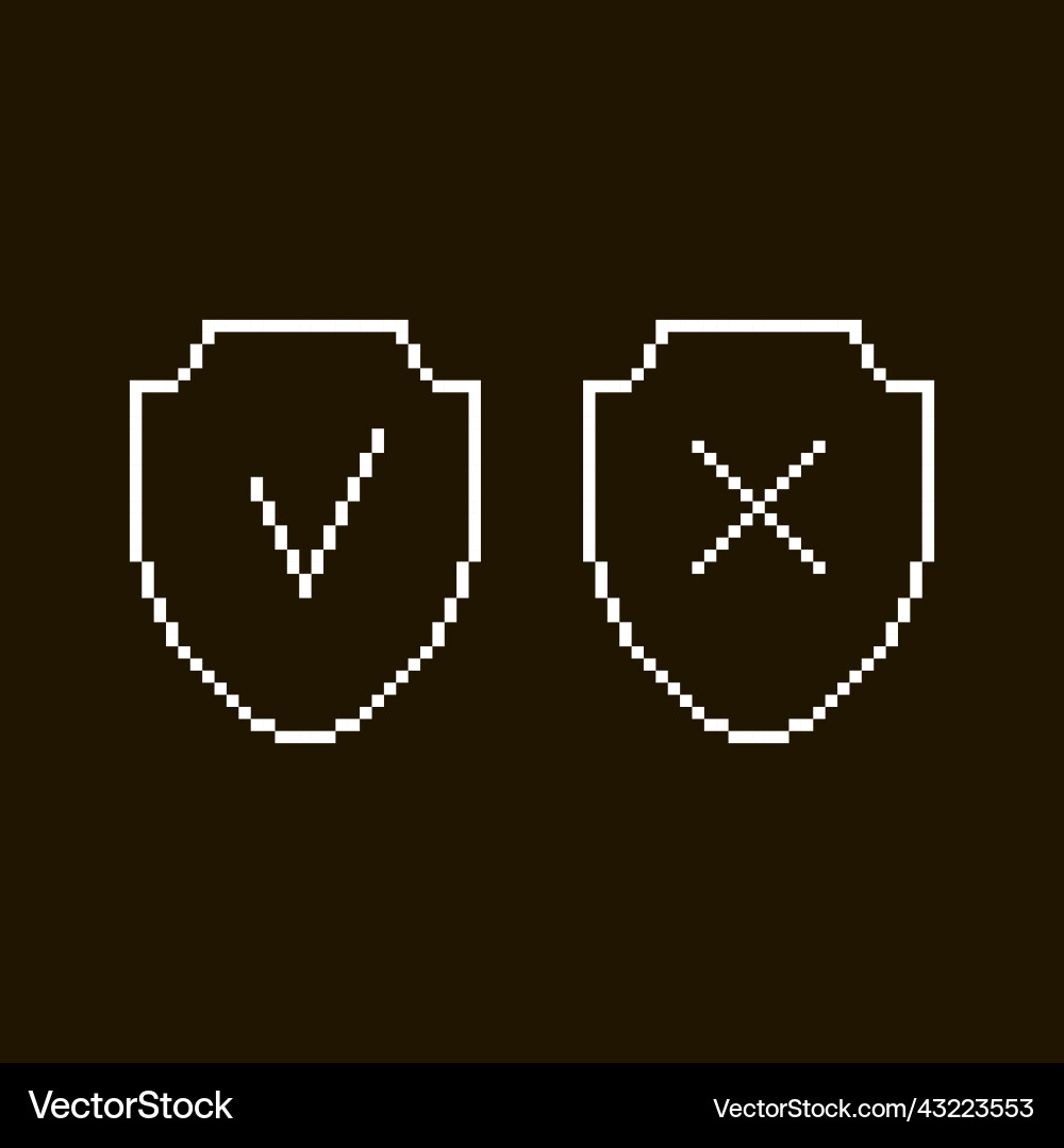 Set of two white shields with tick and cross icons Set of two white shields with tick and cross icons vector image