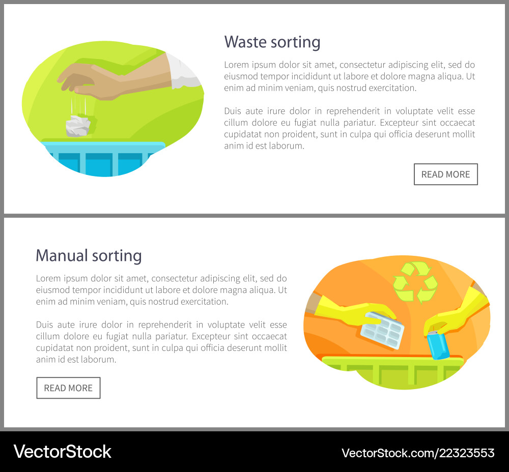 Waste and manual sorting set Waste and manual sorting set Vector Image