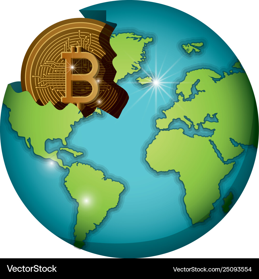 Broken planet with bitcoin vector image