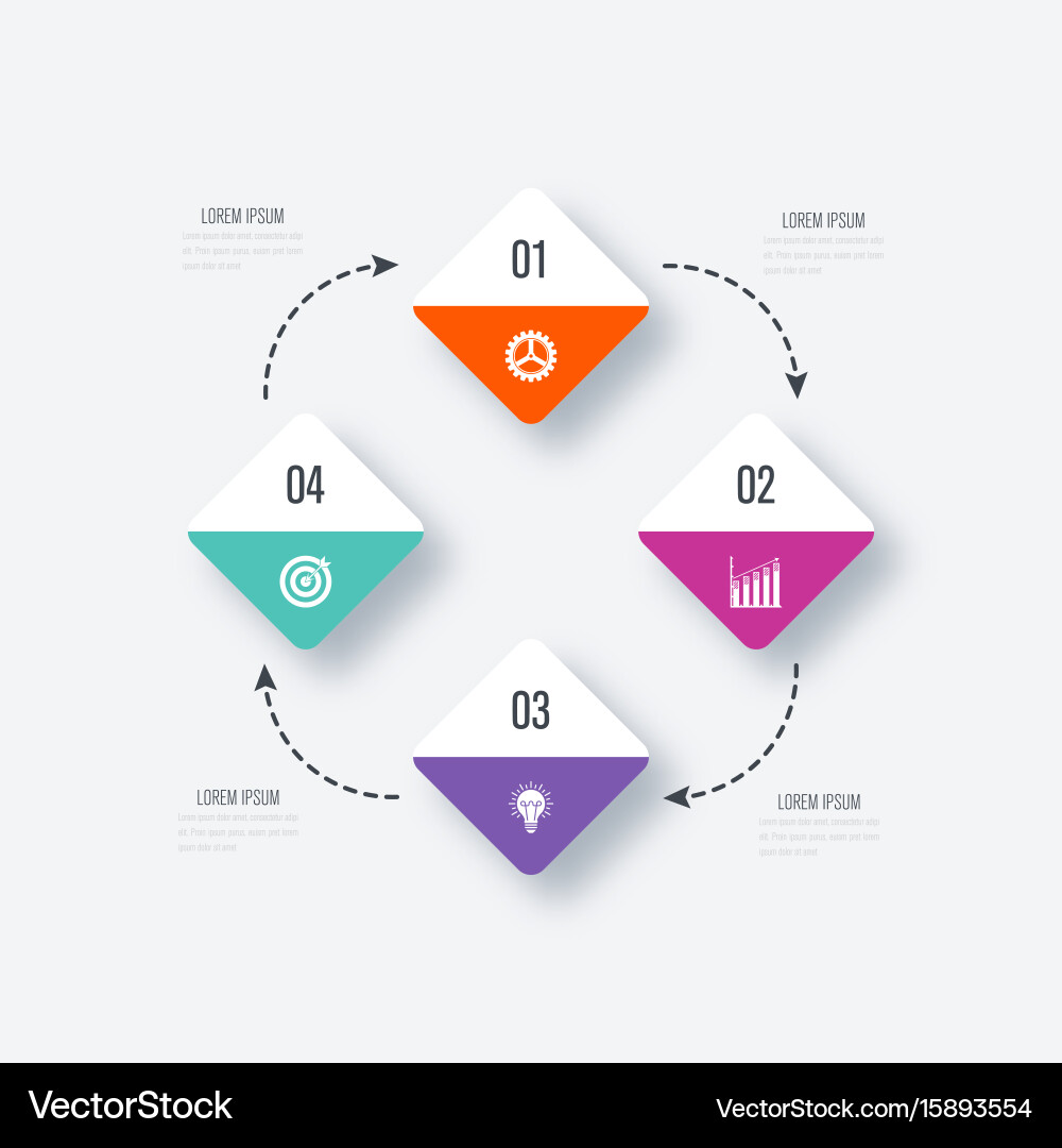 Business infographics template 4 steps with square