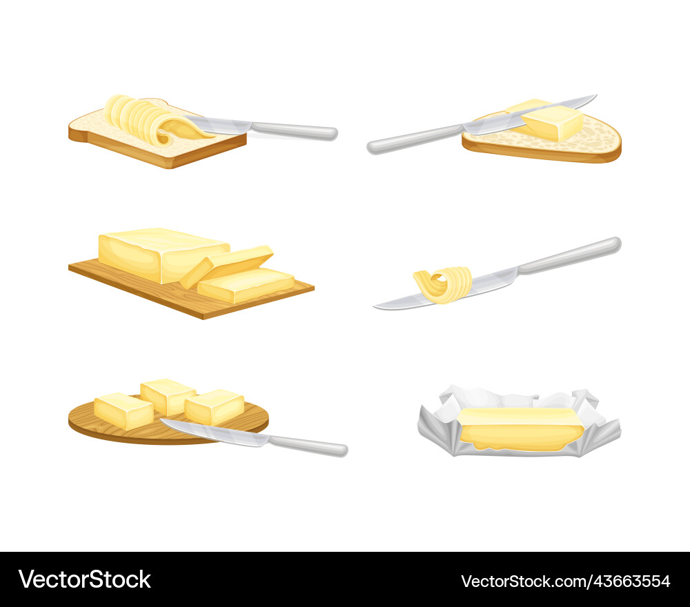 Butter chunk with knife spreading it on slice Vector Image
