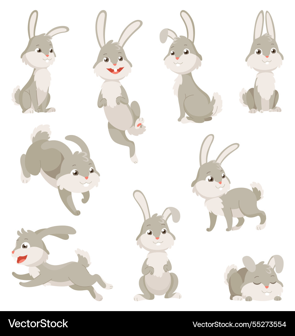 Cartoon rabbits collection bunny pets silhouette Cartoon rabbits collection bunny pets silhouette vector image