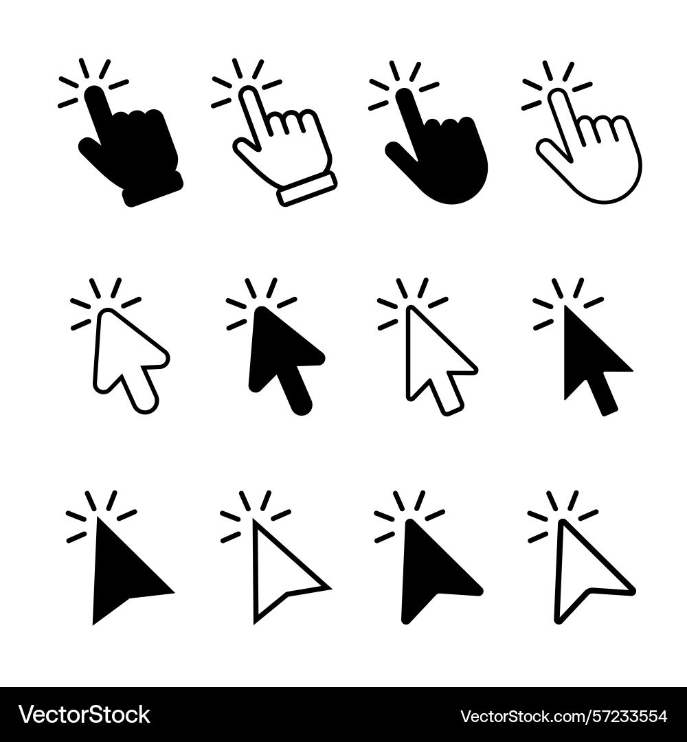 Click cursor icons set hand icon computer Click cursor icons set hand icon computer vector image