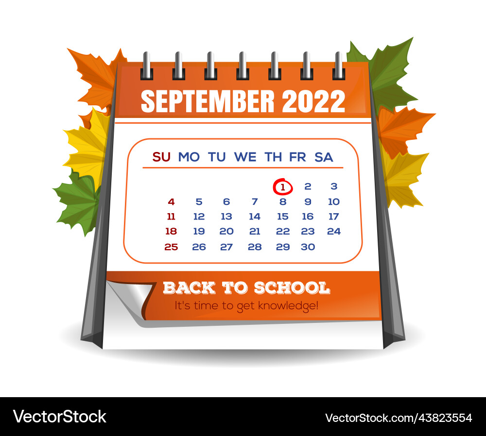 Kalenderseite für September zurück zur Schule Kalenderseite für September zurück zur Schule vektorbild