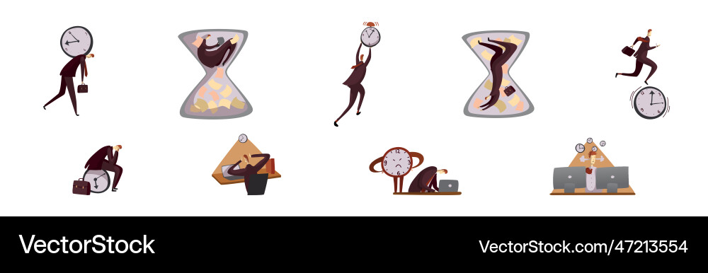 Man office worker with clock as time management Man office worker with clock as time management vector image