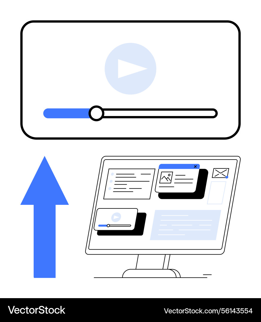 Media player and webpage content on computer Media player and webpage content on computer vector image