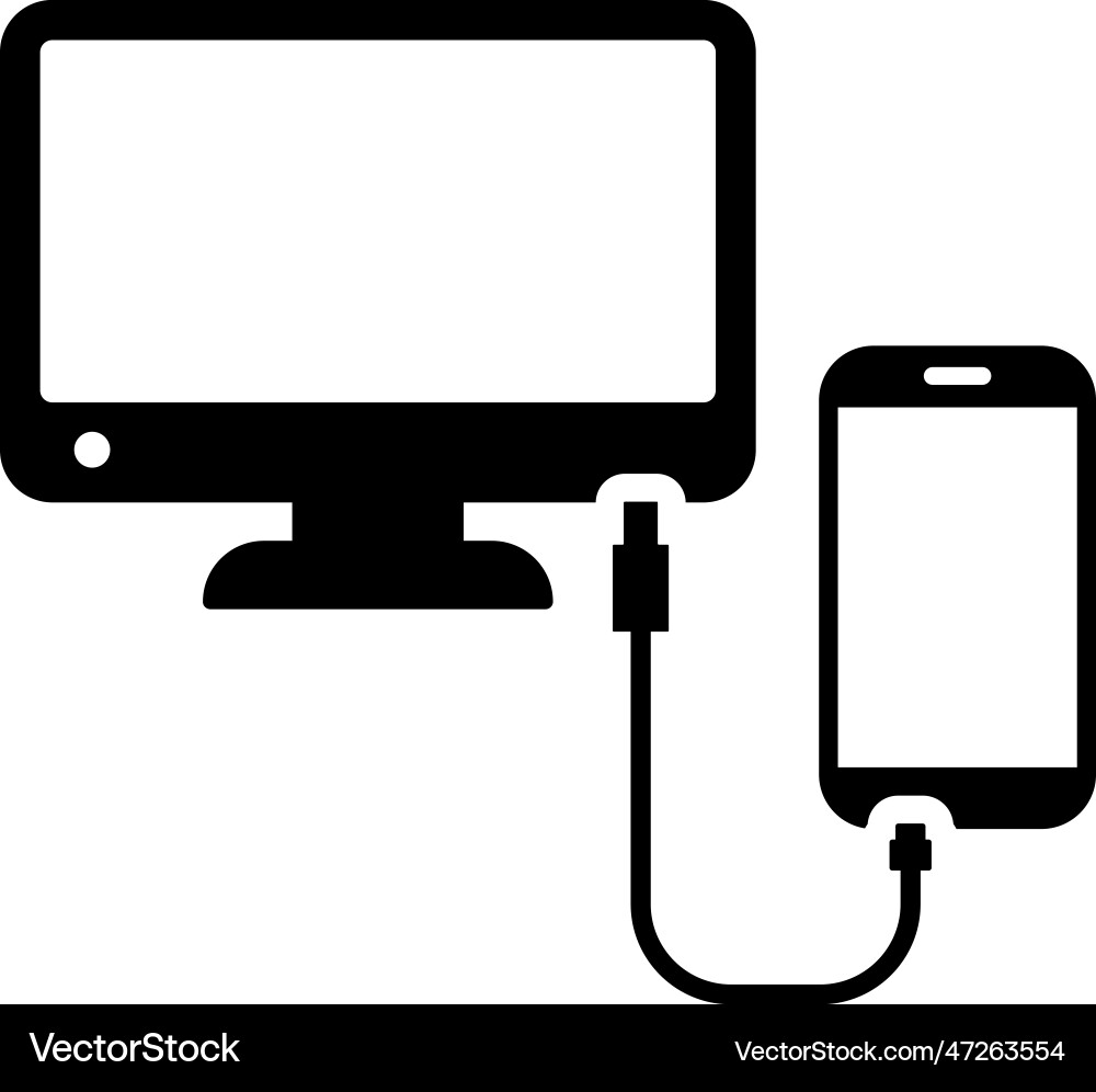 Mobile and computer wire connection icon Mobile and computer wire connection icon vector image