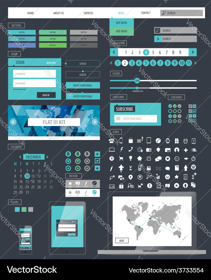 Responsive Web UI Kit - Icons & Templates vector image