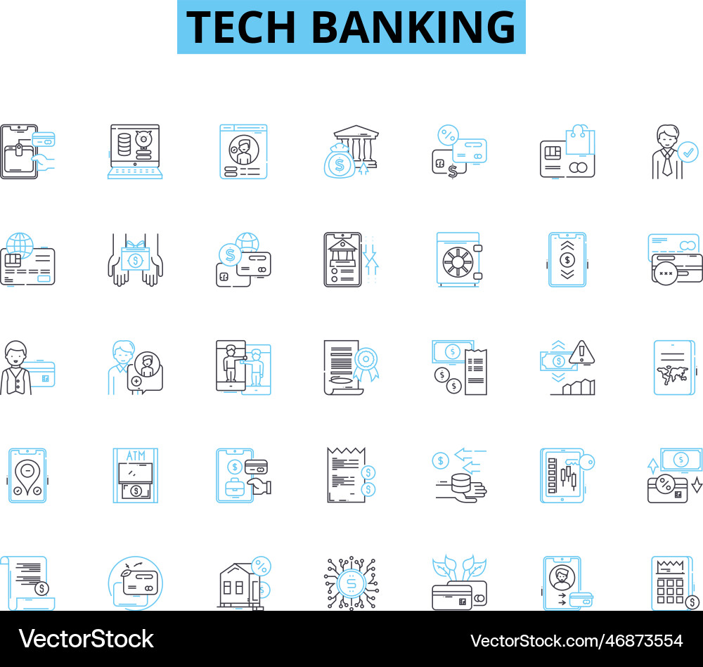 Tech banking linear icons set fintech blockchain Tech banking linear icons set fintech blockchain vector image