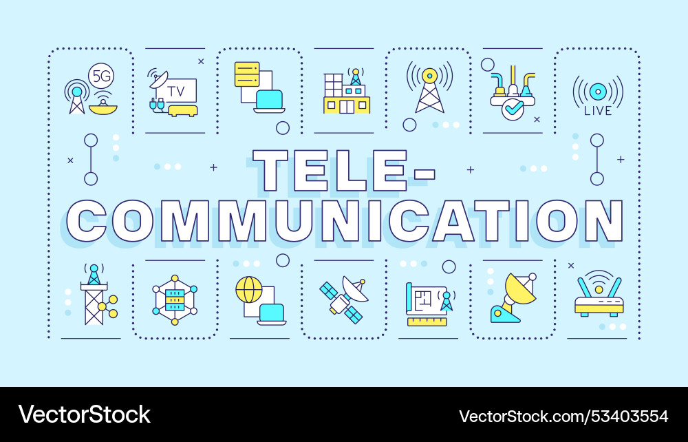 Telecommunication light blue word concept Telecommunication light blue word concept vector image