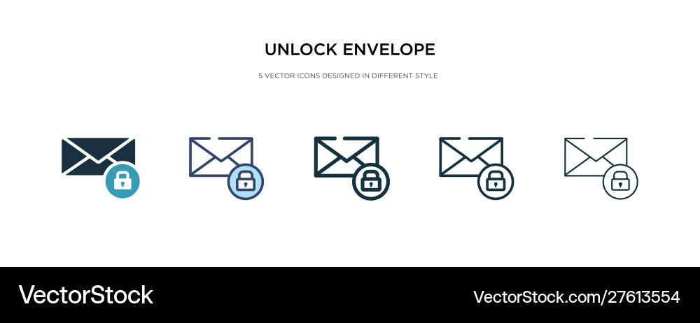 Unlock envelope icon in different style two Unlock envelope icon in different style two vector image