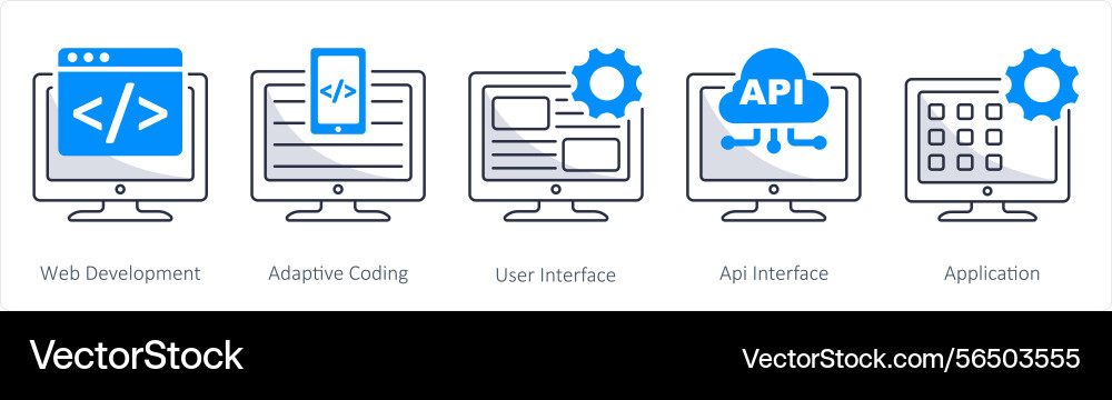 A set of 5 web design icons as development vector image
