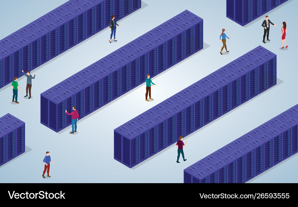 Big data center with many server room block Big data center with many server room block vector image