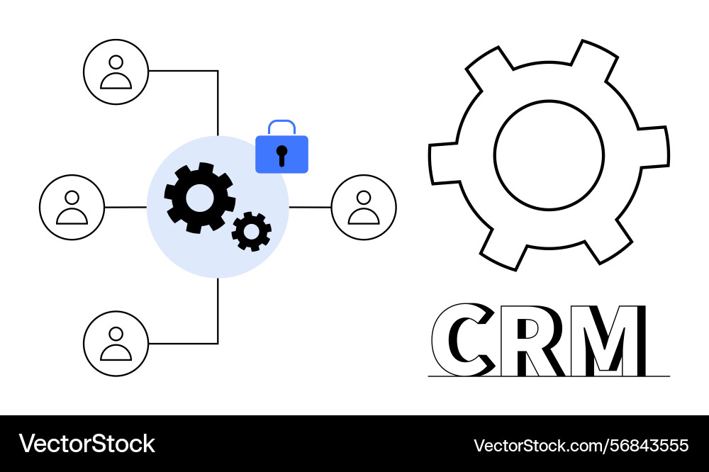 Crm system with secure data sharing and connected vector image