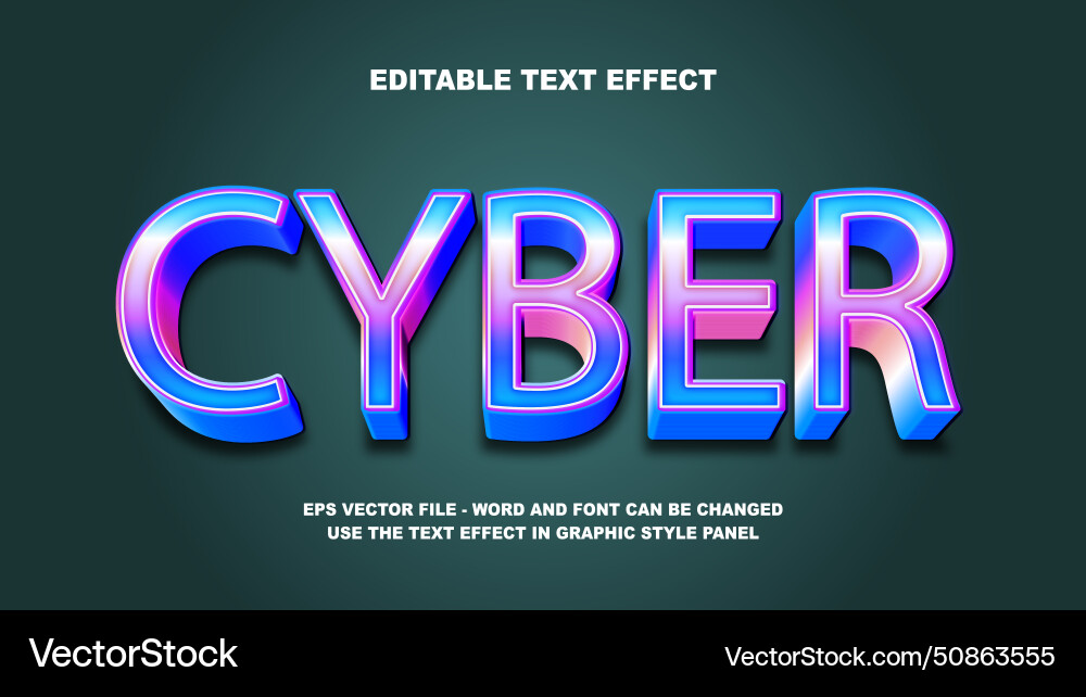 Editable text effect cyber 3d template Vector Image