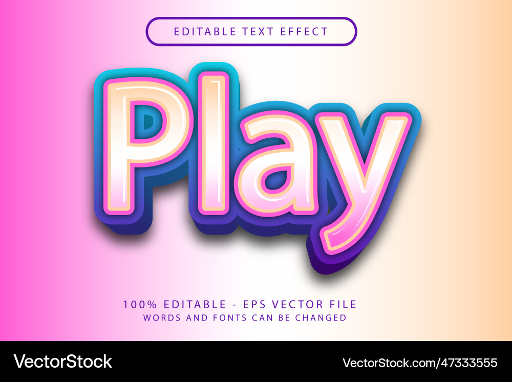 Editable text effect - play 3d style concept Vector Image