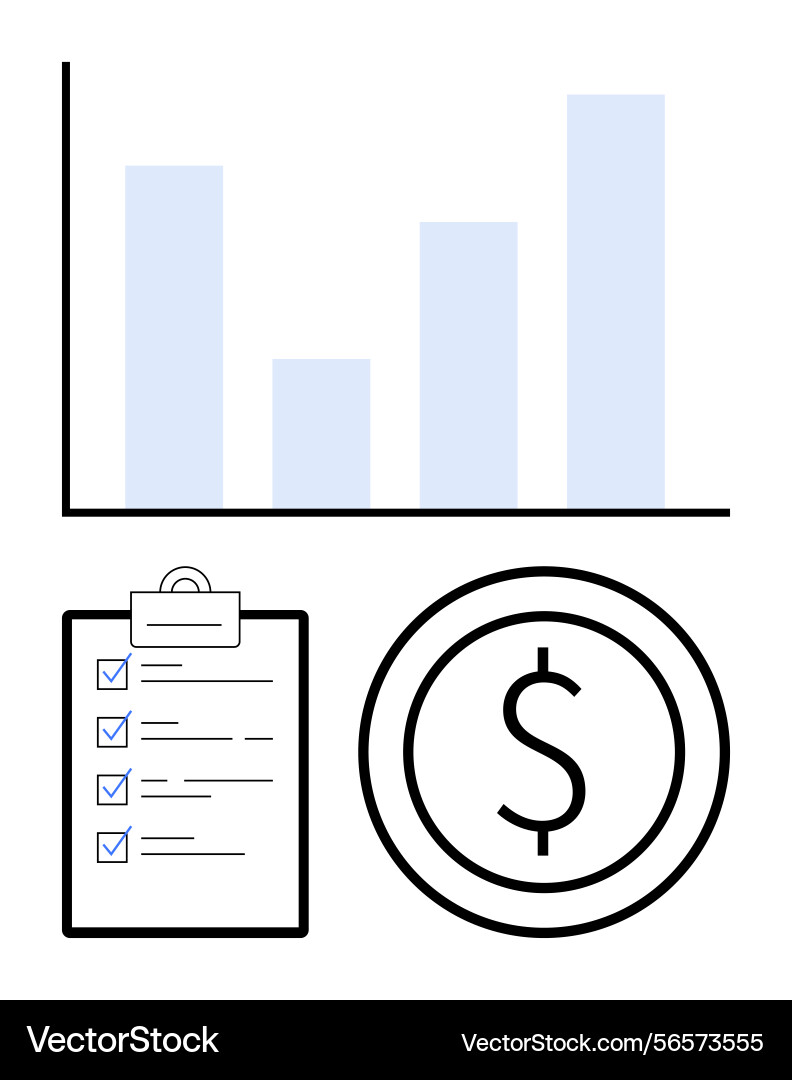Financial data analysis with checklist bar graph Financial data analysis with checklist bar graph Vector Image