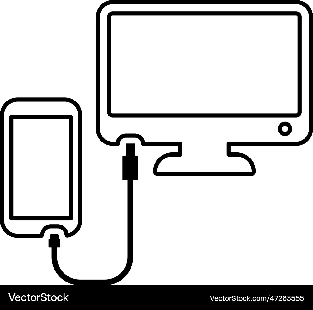 Mobile and computer wire connection icon line Vector Image