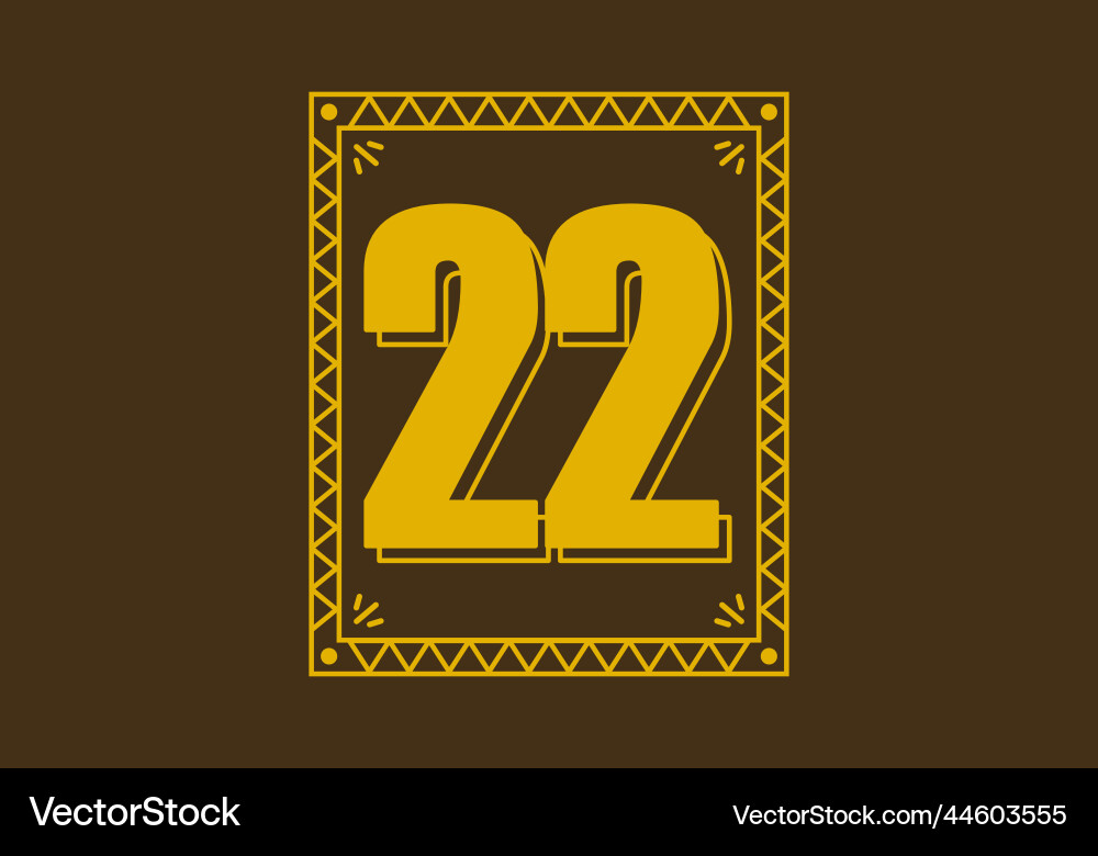 Number 22 in retro rectangle frame Number 22 in retro rectangle frame Vector Image