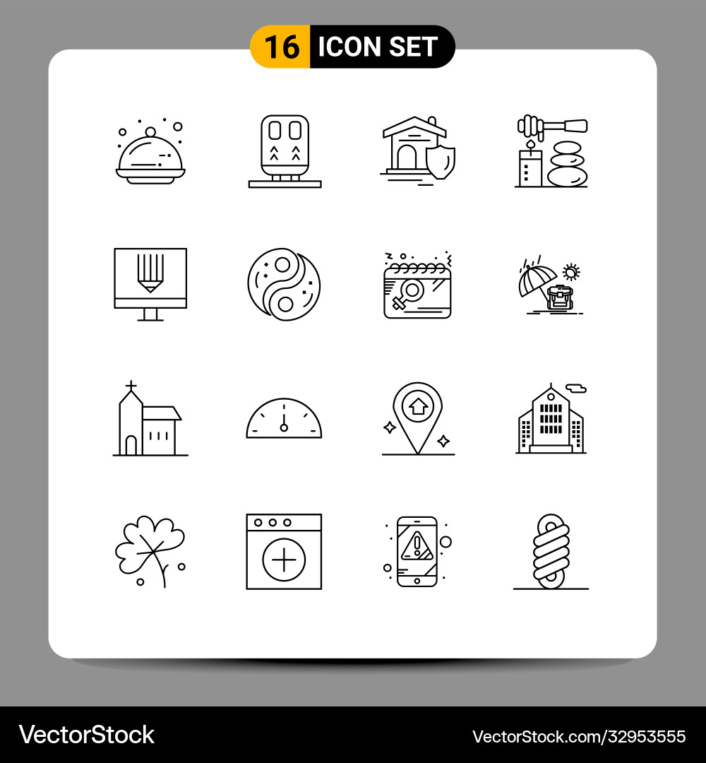Pictograph set 16 simple outlines coding spa Vector Image