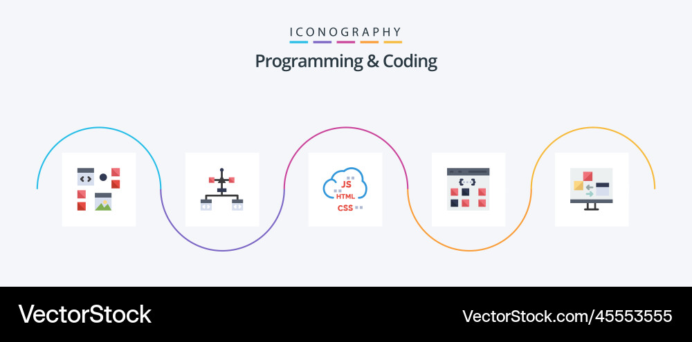 Programming and coding flat 5 icon pack including Vector Image
