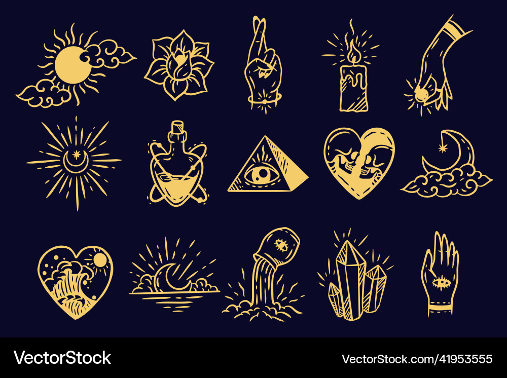 Set collection magical celestial element dark Set collection magical celestial element dark vector image