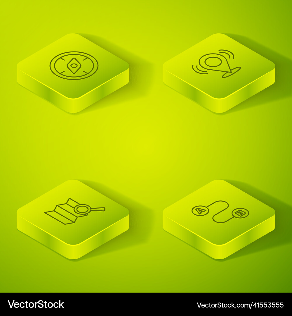 Set isometric line map pin search location route Set isometric line map pin search location route vector image