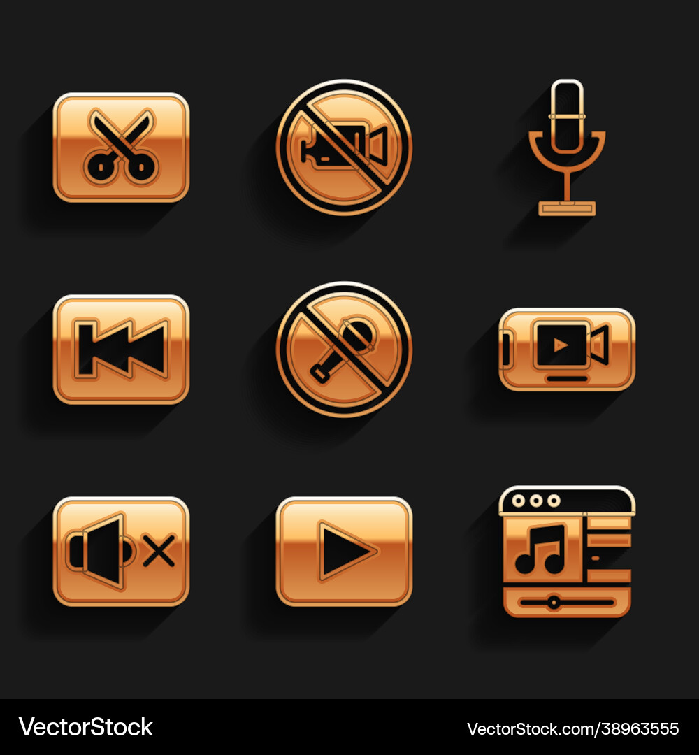 Set mute microphone play button music player Vector Image