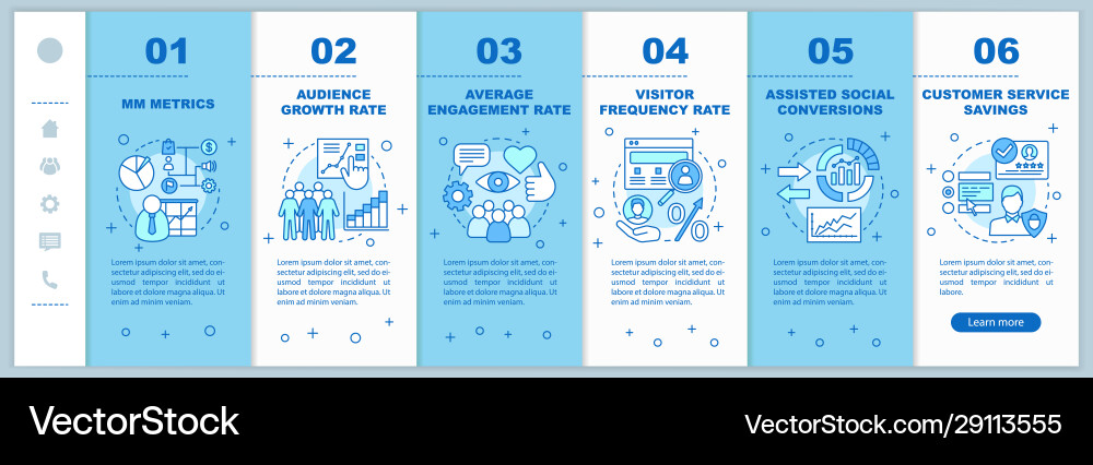 Smm metrics onboarding mobile web pages template Smm metrics onboarding mobile web pages template vector image