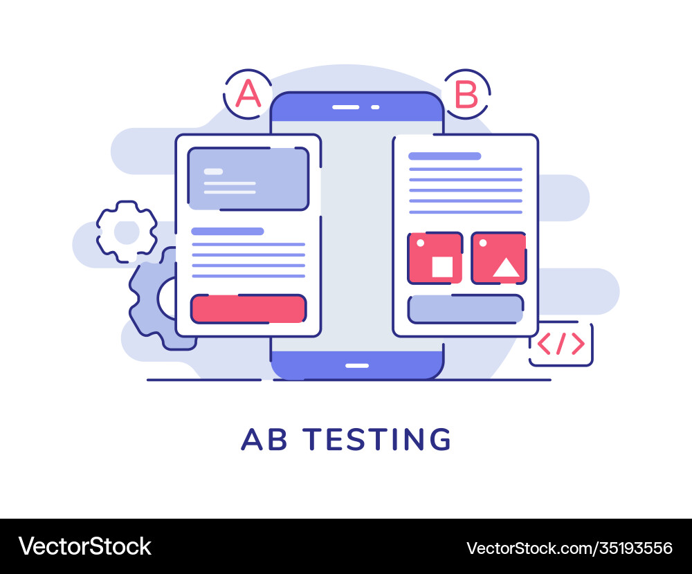 Ab testing concept a b comparison split wireframe Ab testing concept a b comparison split wireframe vector image