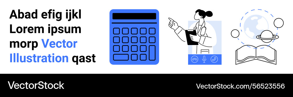 Calculator with scientist open book planet Vector Image