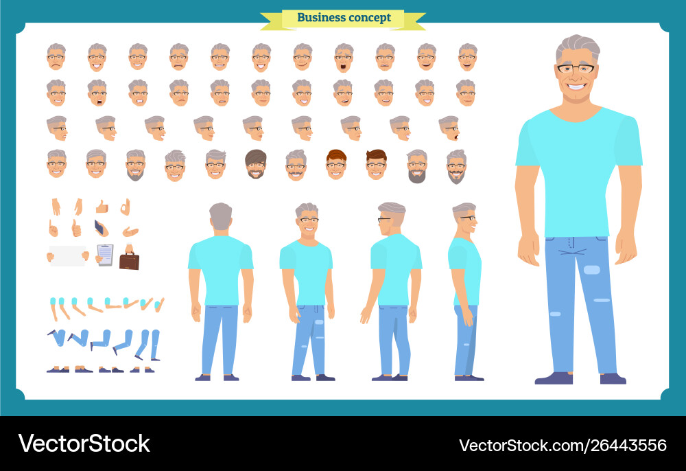 Front side back view animated character set vector image