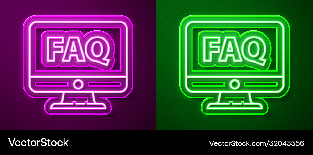 Glowing neon line computer monitor and faq icon Vector Image