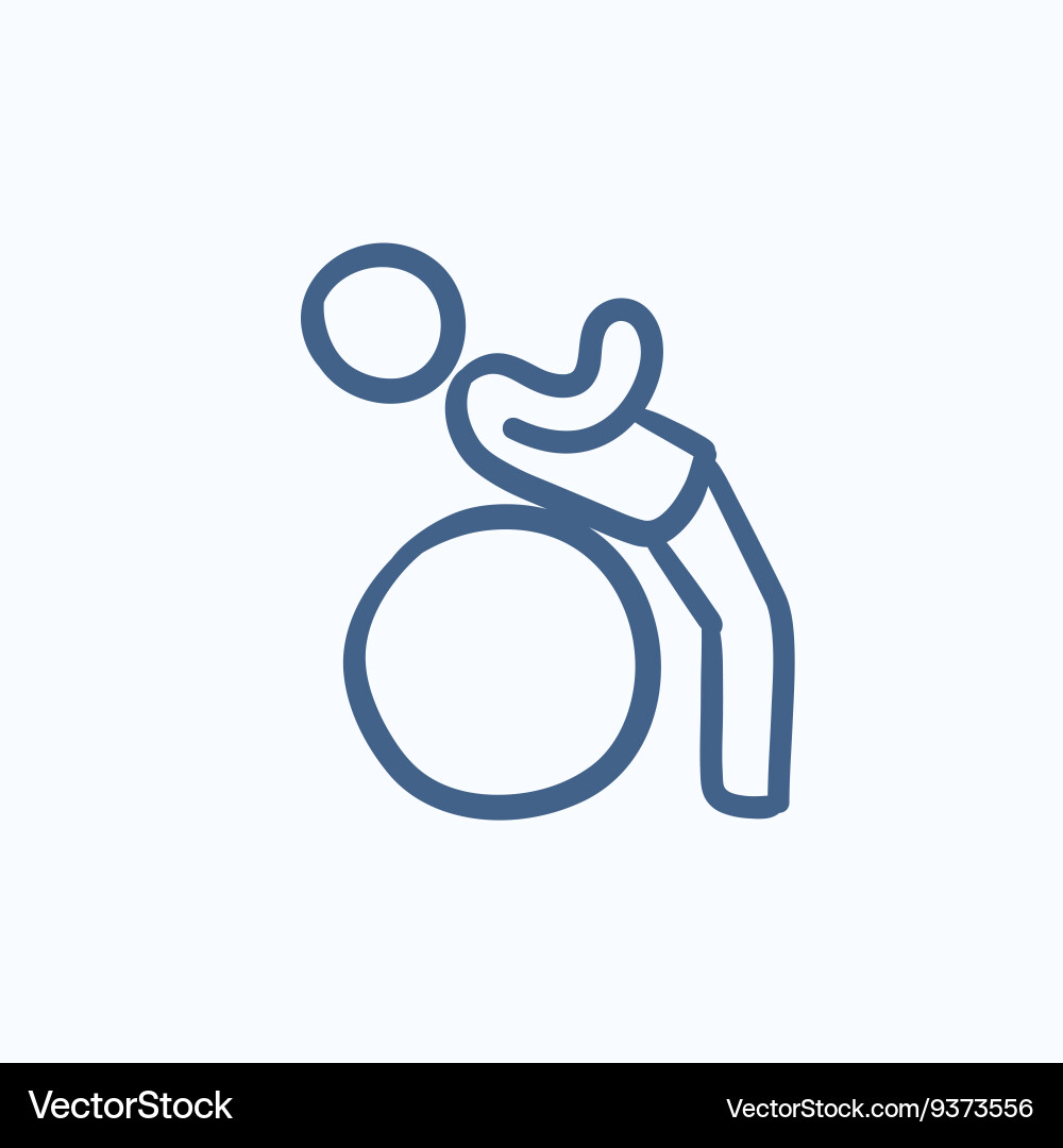 Man doing exercises lying on gym ball sketch icon vector image