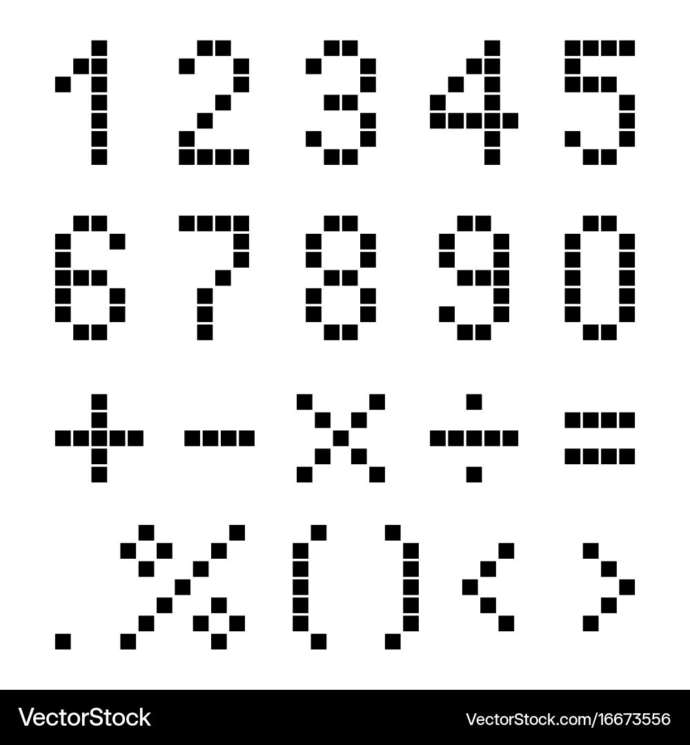 Numbers and mathematical signs from pixels vector image