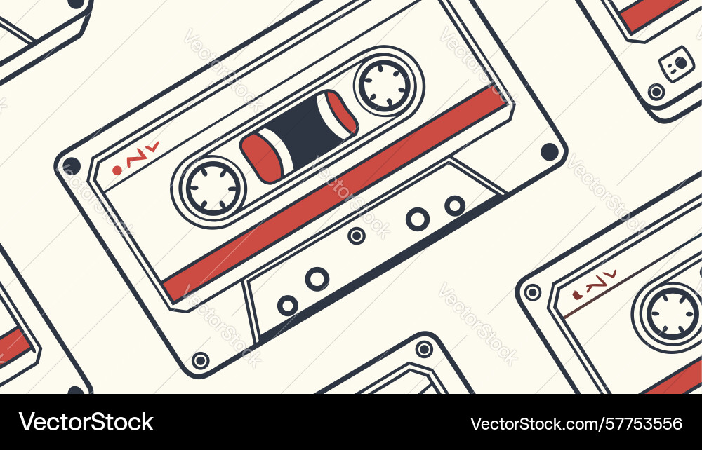 Retro cassette tape background seamless pattern Vector Image