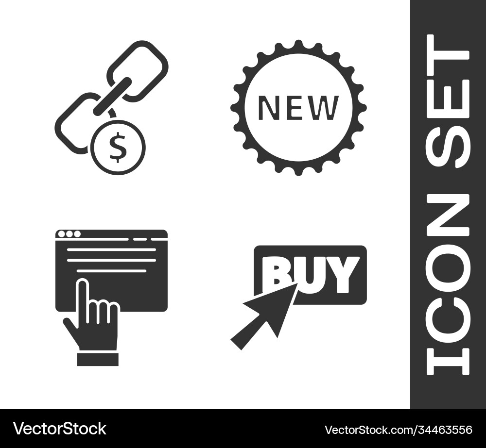 Set buy button chain link and coin online Set buy button chain link and coin online vector image