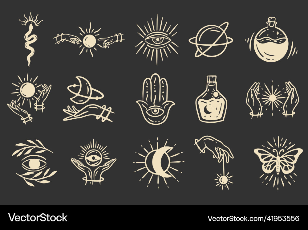 Set collection magical celestial element dark Vector Image