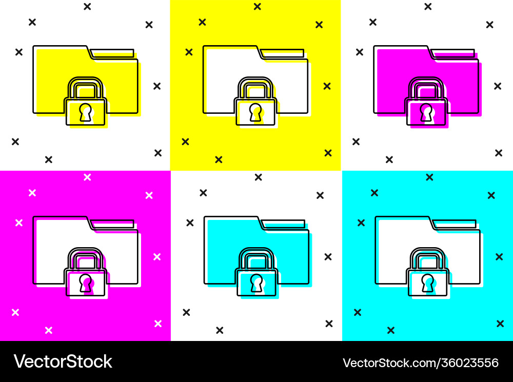 Set folder and lock icon isolated on color Set folder and lock icon isolated on color vector image